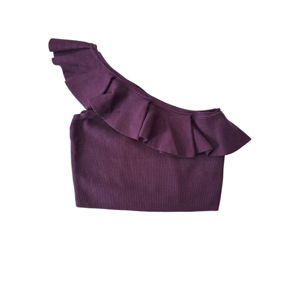 Express Top Womens Large Purple‎ One Shoulder Frill Viscose Stretch Blouse New